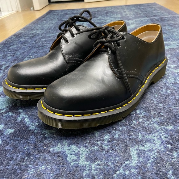 Dr. Martens Black Leather Oxfords with Yellow Stitching - Picture 1 of 5